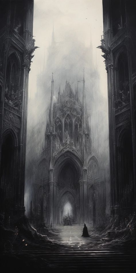 Gothic Fantasy Wallpaper, Gothic Knight Aesthetic, Vampire Medieval Art, Gothic Era Painting, Yharnam City Art, Abandoned Cathedral Aesthetic, Dark Raven Aesthetic, Gothic City Fantasy Art, Chaos Core Aesthetic Wallpaper