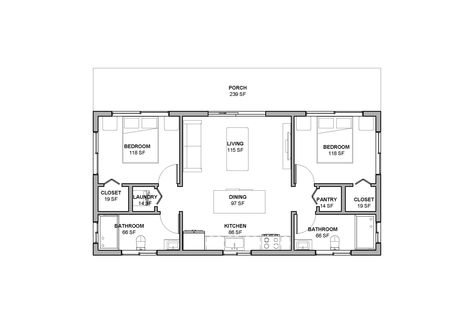 16 X 40 Floor Plans Layout, Adu House, 500 Sq Ft House, Two Bedroom Tiny House, Modern Cabin House, 2 Bedroom Floor Plans, Small Cabin Plans, Small Cottage House Plans, Tiny House Layout