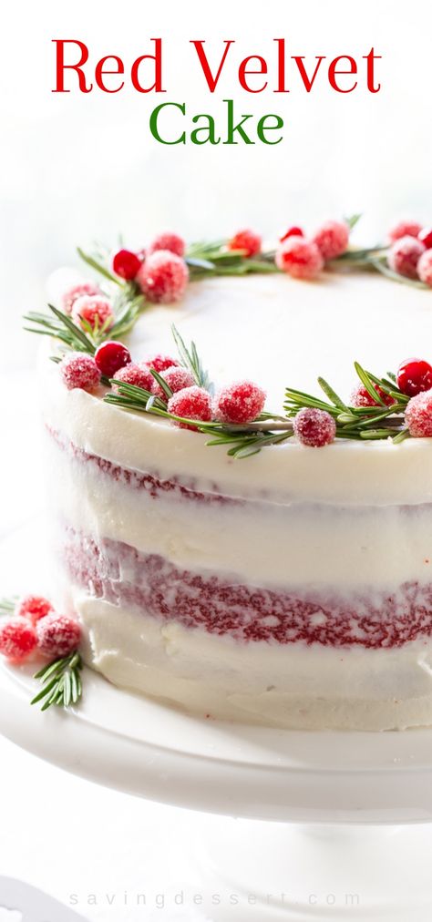 With a delicious tang from the buttermilk, hints of cocoa and a moist, light crumb, and let's not forget the best cream cheese icing on this earth! #redvelvetcake #Christmascake #redvelvetChristmascake #christmasbaking #holidaybaking #holidaycake #cake #bestredvelvetcake #savingroomfordessert #Christmasrecipe #holidayrecipe Best Cream Cheese Icing, Best Red Velvet Cake, Recipe With Cream Cheese, Dessert Design, Bolo Red Velvet, Velvet Cake Recipes, Red Velvet Cake Recipe, Bakery Ideas, Sticky Toffee Pudding