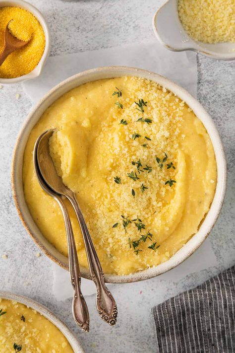 Cheesy Creamy Polenta - The Cheese Knees What Is Polenta, Cheesy Polenta, Cheese Polenta, Polenta Recipe, Cheese Whiz, Seafood Boil Recipes, Polenta Recipes, Creamy Polenta, Boursin Cheese