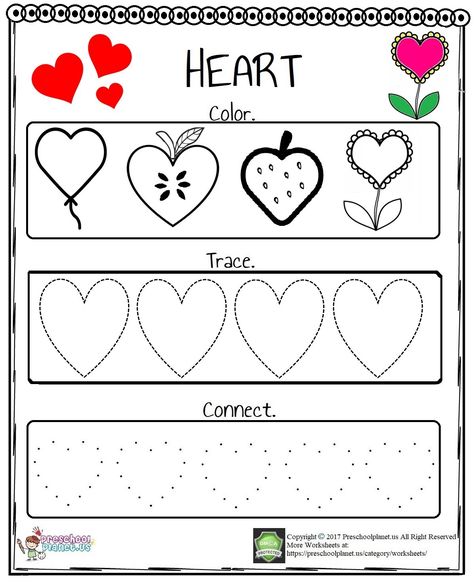 We prepare a lovely heart worksheet for preschoolers and first graders. Kindergarten students can also use this worksheet to recognize and practice hearth shape. This hearth worksheet has three steps first they will color the shapes then they will trace the heart shapes at last they will connect the dots. This heart worksheet is free to use for educational purposes. Heart Worksheet, Heart Math, Shape Worksheets For Preschool, Worksheet For Kindergarten, Shapes Worksheet Kindergarten, Pre K Worksheets, Worksheet Preschool, Shapes Kindergarten, Activity Worksheet