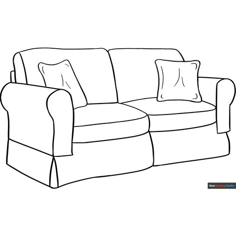 Free Couch Coloring Page for Kids Lounge Art, Easy Drawing Guides, House Colouring Pages, Drawing Guides, Popular Cartoons, Kids Print, Printable Coloring Sheets, Coloring Tutorial, Drawing Tutorial Easy