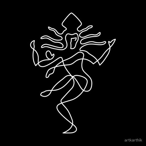 A single line illustration of Nataraja, the patron deity of Dance • Buy this artwork on apparel, stickers, phone cases, and more. Indian Dance Tattoo, Shiva Line Art, Patron Deity, Dance Tattoo, Dancing Shiva, Shiva Tattoo Design, Dancing Drawings, Shiva Tattoo, Single Line Drawing