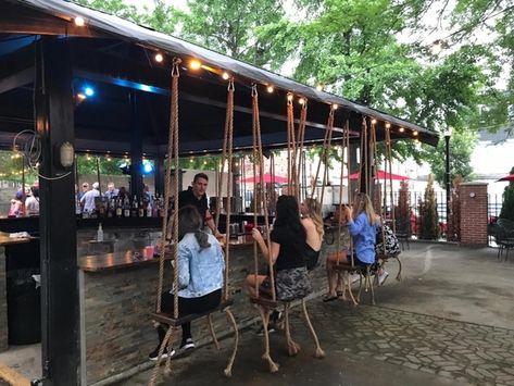 See inside Over-the-Rhine's Treehouse Patio Bar Backyard Covered Deck, Jessica Blair, Front Pergola, Bar Swings, Backyard Beer Garden, Lakeside Patio, Patio Bar Ideas, Backyard Flower Garden, Beer Garden Ideas