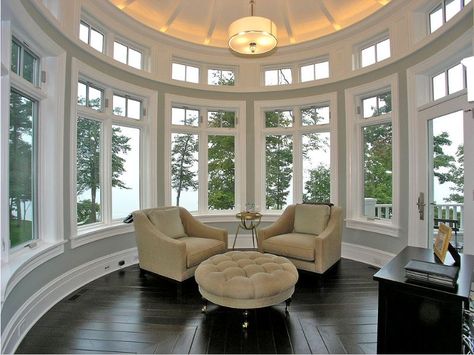 Turret interior design Turret Design, Turret Room, Transitional Family Room, Lake House Living Room, Contemporary Family Room, My New Room, Dream Home Design, Luxury Interior Design, Decoration Design