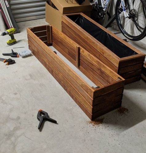 Timber Planter Boxes Diy, Narrow Garden Planters, Narrow Planter Boxes, Timber Planter Boxes, Wooden Planter Boxes Diy, Long Planter Boxes, Planter Box Designs, Timber Planters, Long Planter