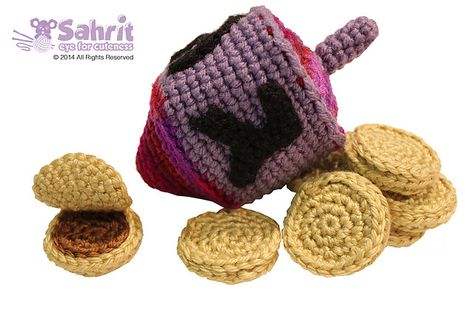 Ravelry: Colorful Dreidel for Hanukkah pattern by Sahrit Freud-Weinstein Holiday Crochet Patterns, Jewish Crafts, Chocolate Coins, Crochet Goodies, Holiday Crochet, Yarn Thread, Loom Knitting, Yarn Crafts, Christmas Crochet