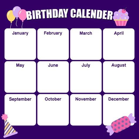 Printable Birthday Calendar Template Birthday List Template, Birthday Calendar Template, Birthday Calendar Board, Coworkers Birthday, Birthday Countdown, Birthday Reminder, Office Birthday, Christmas Crafts For Kids To Make, Diy Calendar