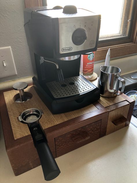 Espresso Tools Organization, Diy Knock Box Espresso, Espresso Coffee Station, Knock Box Coffee, Espresso Station, Coffee Pour Over Stand, Organized Coffee Station, Spatula Gift, Coffee Knock Box