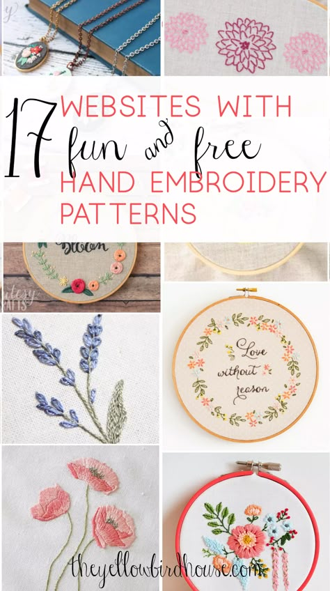 17 Sites with Fun and Free Hand Embroidery Patterns Free Hand Embroidery Patterns, Free Hand Embroidery, Hand Embroidery Patterns Free, Embroidery And Cross Stitch, Floral Embroidery Patterns, Embroidery Stitches Tutorial, Embroidery Patterns Vintage, Pola Sulam, Learn Embroidery