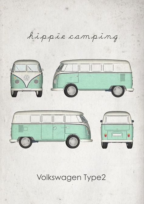 Hippie Camping. Volkswagen Type2. Wall Art. Car Graphic. by jbFARM: Volkswagen Bus Art, Combi Hippie, Van Drawing, Bus Drawing, Van Vw, Bus Art, Carros Vintage, Hippie Car, Volkswagen Type 2