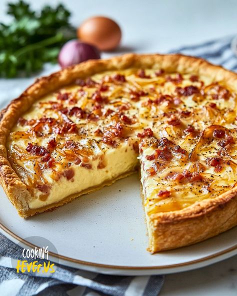 German Onion Pie (Zwiebelkuchen) Onion Pie German, French Onion Pie, German Onion Pie, Tictok Recipes, Baking Savory, German Pastries, Baked Pastries, Cooking Fever, Onion Pie