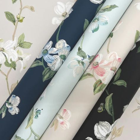 Dogwood from York really exemplifies what we love about a surface print. It's a stamp in a way which creates the most organic painterly quality. #wallpaper #beautifulwallpaper #surfaceprinting #printedwallpaper #beautifulwallpaper #yorkwallpaper #traditionalwallpaper #floralwallpaper #surfaceprintedwallpaper #localwallpapershop #botanicalwallpaper #walldecor #wallpapershopping #wallcoverings Dogwood Wallpaper, Wallpaper Light, Chinoiserie Wall, Mirror Artwork, Cocktail Kits, York Wallcoverings, Rectangle Mirror, Area Rug Runners, Faux Florals