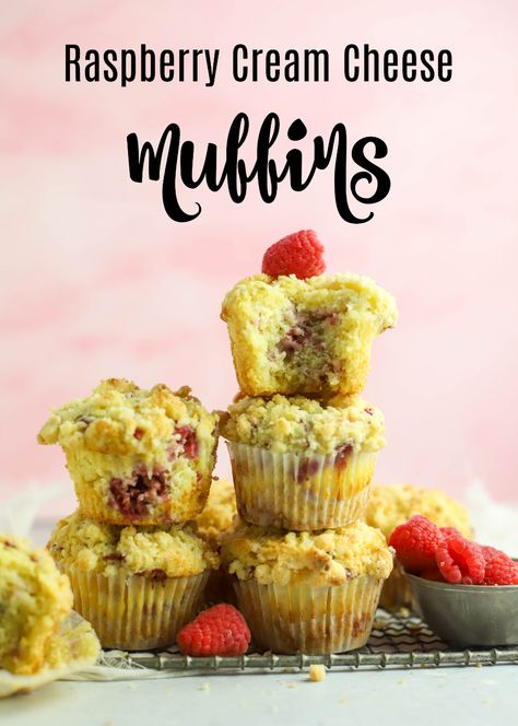 Raspberry Muffins With Crumble Topping, Raspberry Cheesecake Muffins, Raspberry Cream Cheese Muffins, Low Sugar Muffins, Fresh Fruit Desserts, Brunch Easter, Raspberry Cream Cheese, Cherry Muffins, Fruit Desserts Easy