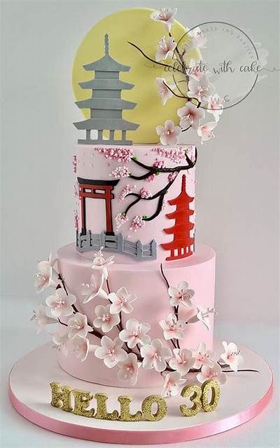 Hibachi Cake Ideas, Hibachi Birthday Cake, Japanese Cake Design, Japan Cake Design, Japanese Cake Decoration, Japanese Birthday Cake Ideas, Japanese Birthday Party Ideas, Mulan Birthday, Japanese Themed Cake