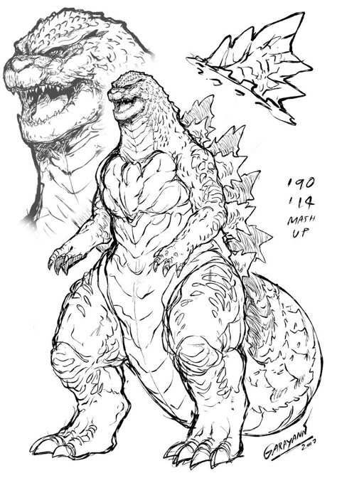 Godzilla Coloring Pages, Original Godzilla, Godzilla Tattoo, Godzilla Comics, Godzilla 2014, Godzilla Wallpaper, All Godzilla Monsters, Kaiju Art, Kaiju Monsters