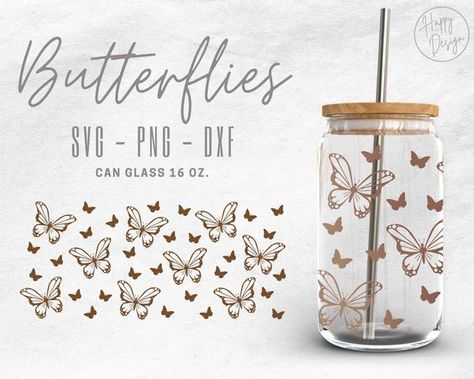 Associate Appreciation, Can Wrap Svg, Glass Tumbler Design, Tumbler Making, Butterfly Svg, Cute Coffee Cups, Glass Can Wrap, 16oz Glass Can, Libbey Glass Can