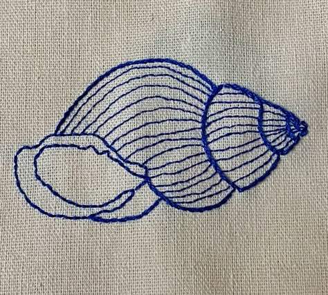 Single Color Embroidery, Sardine Embroidery, Cute Embroidery Ideas, Seashell Embroidery, Embroidery Fish, Shell Embroidery, Fish Embroidery, Embroidery Blue, Beaded Shirt