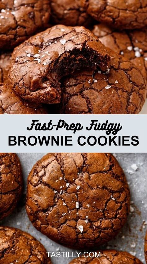 This effortless One Bowl Fudgy Brownie Cookies recipe transforms classic brownies into flavorful fresh-baked cookies. With rich chocolate flavor, a fudgy center, crisp edges, and a shiny, crinkly top, all-in-one- cookies are perfect to satisfy your sweet tooth. One Bowl Cookies, 2024 Cookies, Classic Brownies, Applesauce Cookies, Good Desserts, Chocolate Brownie Cookies, Dippin Dots, Cookie Brownie Recipe, Fudgy Brownie