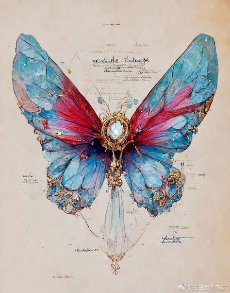 Mythical Butterfly, Whimsical Art Journal, Butterfly Artwork, Dragonfly Art, Crystal Butterfly, Fairytale Art, Vintage Poster Art, Ethereal Art, 판타지 아트