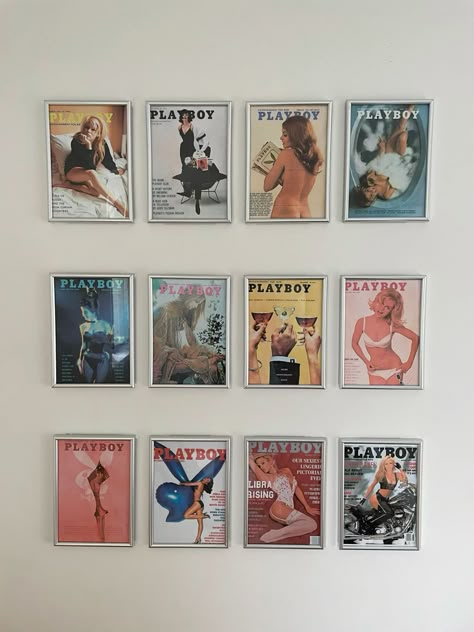 Hotel Room Design Colorful, Magazine Cover Wall Decor, Framed Magazine Covers, Magazine Wall Display, Framing Magazines, Magazine Cover Wall Art, Playboy Magazine Wall, Magazine Decor Ideas, Playboy Room Decor