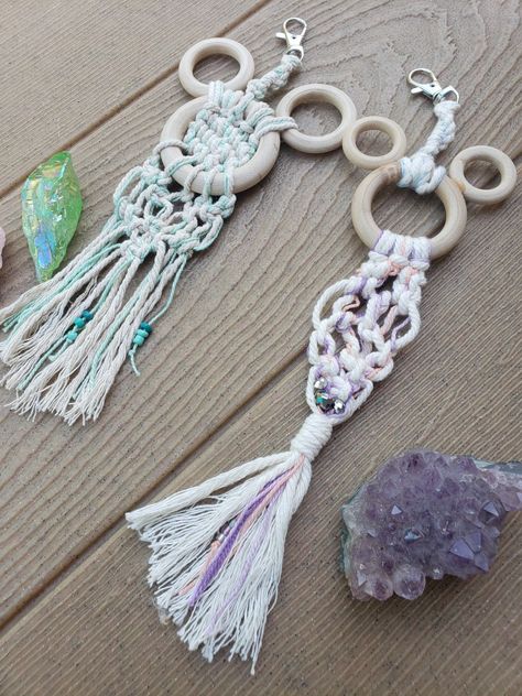 Woven natural cotton cord, bead embellishments, colored thread,  wood rings Mickey Mouse Macrame, Disney Macrame, Macrame Disney, Mickey Keychain, Mickey Mouse Ring, Keychain Wood, Mickey Pumpkin, Premade Scrapbook, Macrame Knot