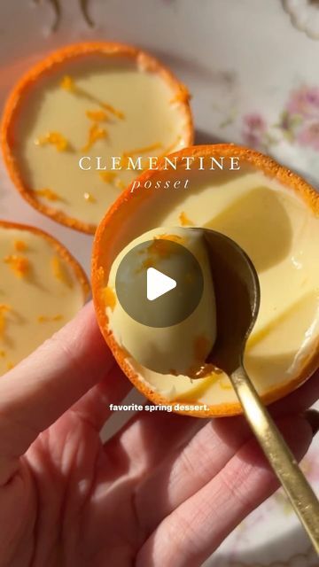 @world.coooking on Instagram: "clementine posset 👌🏻👌🏻👌🏻  For more recipes make sure to checking their page 👇🏻  Reposting from:  @allinspiredwellness   you'll need: 3 medium sized clementines 1 cup heavy cream 5 tablespoons sugar  Direction: cut each clementine in half, remove the flesh and squeeze out the juice (you should get about 3 tablespoons). zest from the bottom of the clementine skins directly into a small saucepan, then add your cream and sugar. bring to a boil then reduce heat to a simmer, whisking constantly for a few minutes or until mixture has thickened (as shown in video). pour through a strainer and whisk in the clementine juice, then pour into the fruit skins (or any small dish). refrigerate at least 3 hours or overnight for a firmer texture. enjoy!  #dessert #dess Clementine Posset, Clementine Ice Cream, Clementine Cake, Pudding Cakes, Gelatin Recipes, Pudding Cake, Cake Videos, The Flesh, More Recipes