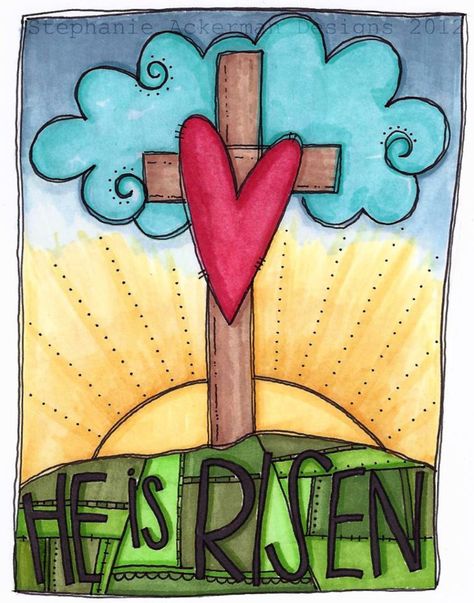 Easter Paintings, Round Robin, Church Banners, Easter Art, Bible Art Journaling, He Is Risen, Scripture Art, Bible Art, A Cross