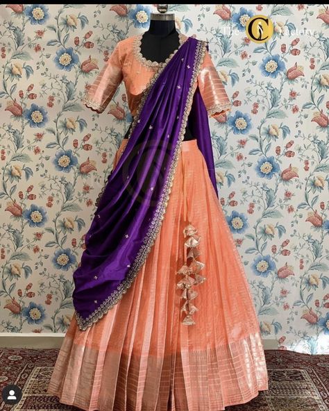 Purple Lehenga, Langa Voni, Lehenga Saree Design, Simple Lehenga, Long Gown Design, Half Saree Lehenga, Wedding Lehenga Designs, Lehenga Designs Simple, Half Sarees