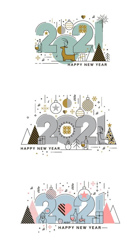 New Year's Drawings, New Year Card Design, Line Concept, 달력 디자인, New Year Illustration, New Year Art, Graphic Design Books, Happy New Year Cards, Merry Christmas Card Greetings