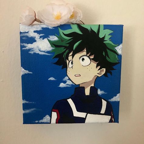 Deku Painting, Canvas Drawing Ideas, Drawing Ideas On Canvas, Drawing Ideas Anime, My Hero Academia Deku, Anime Canvas Painting, Anime Diy, Anime Painting, Tree Painting Canvas