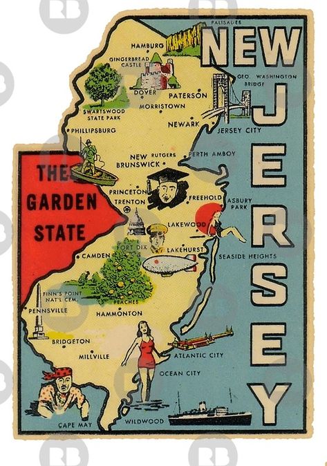 "Vintage New Jersey Map" Posters by fearcity | Redbubble Vintage New Jersey, New Jersey Map, Seaside Heights, Garden State, Better Homes And Garden, Jersey Girl, Greek Wedding, Cape May, Atlantic City