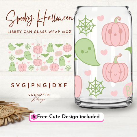 Spooky Halloween Svg, 16oz Libbey Glass Can Svg, Halloween Glass Can Svg, Cute Halloween Svg, Cute Ghosts Beer Can Glass, Fall Glass Can Svg by UDshopTHDesign on Etsy Halloween Cup Cricut, Halloween Cup Wrap Svg Free, Halloween Libbey Cups, Beer Can Glass Design Halloween, Spooky Glass Cups, Spooky Halloween Designs, Cupping At Home, Halloween Designs, Silhouette Free