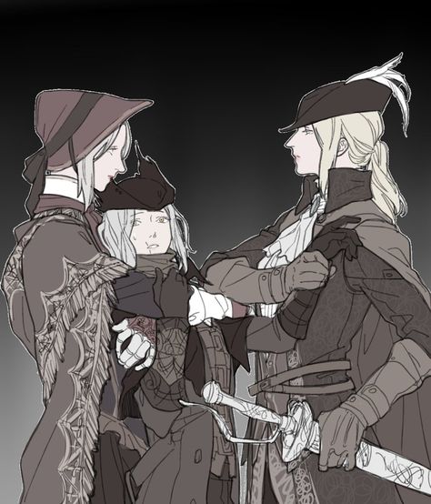 Can I be the one in the middle?!? Found on vk.com/bloodbornearts Bloodborne Hunter X Maria, Elden Ring Yuri, Bloodborne Lady Maria X Hunter, Doll X Hunter Bloodborne, Lady Maria And Doll, Hunter X Doll Bloodborne, The Doll Bloodborne Art, Lady Maria X Hunter, Good Hunter Bloodborne