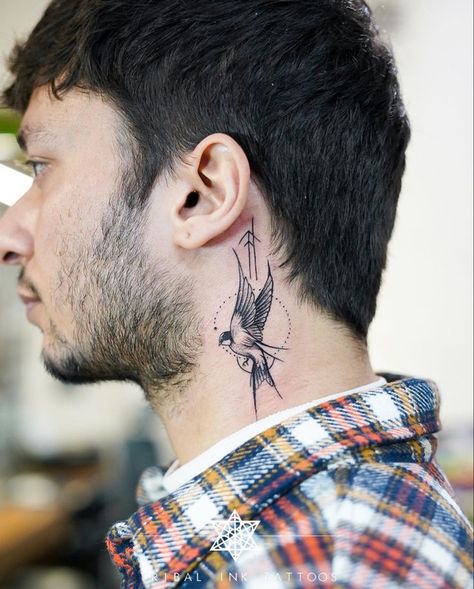 Tattoo Design Neck, Owl Neck Tattoo, Side Neck Tattoo For Guys, Bird Tattoo Neck, Bird Tattoo Design, Tattoos Neck, Bird Tattoo Men, Hand Tattoo Designs, Best Neck Tattoos