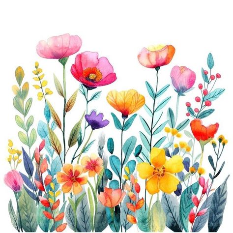 Abstract Flowers, Watercolor Clipart, Flower Beds, Painting Crafts, Flower Drawing, Doodle Art, Paper Craft, Spring Flowers, Junk Journal