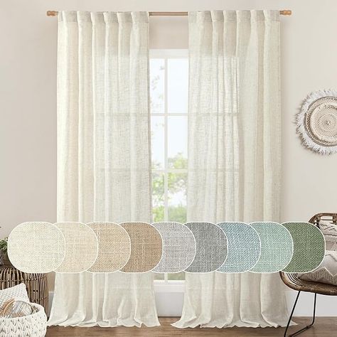 Amazon.com: LAMIT Natural Ivory Semi Sheer Linen Curtains 84 inch Long 2 Panels, Cream White Light Filtering Living Room Panels Back Tab and Rod Pocket Neutral Drapes for Bedroom/Farmhouse, 52 x 84 Inch : Home & Kitchen Neutral Curtain, Neutral Drapes, Natural Curtains, Neutral Curtains, Coastal Bedroom Decorating, Sheer Linen Curtains, Burlap Curtains, Quality Curtains, Boho Curtains