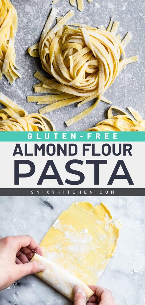 This homemade pasta is a main dish you don't want to miss! It's a gluten-free pasta dough. With a silky texture and a hint of sweet flavor notes, this almond flour pasta recipe is perfect with your favorite sauce. Save this family dinner idea for tonight! Coconut Flour Pasta, Almond Flour Pasta Recipe, Gluten Free Pasta Dough, Almond Flour Pasta, Homemade Gluten Free Pasta, Grain Free Pasta, Sugar Free Pancakes, Homemade Pasta Dough, Pasta Homemade