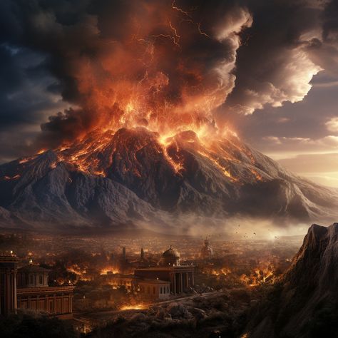 Natural Disasters Aesthetic, Pandora Scenery, Pompeii Aesthetic, Volcano City, Pompeii Pictures, Pompeii Eruption, Mount Vesuvius Pompeii, Valyrian Aesthetic, Pompeii Movie