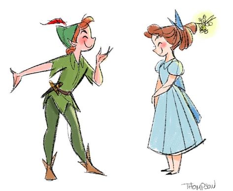 Peter and Wendy. #Disney #doodle #peterpan #wendydarling #tinkerbell #sthompsonart Steve Thompson Disney, Wendy Disney, Steven Thompson, Deco Disney, Disney Doodles, Peter And Wendy, Peter Pan And Tinkerbell, Drawing Hair, Images Disney