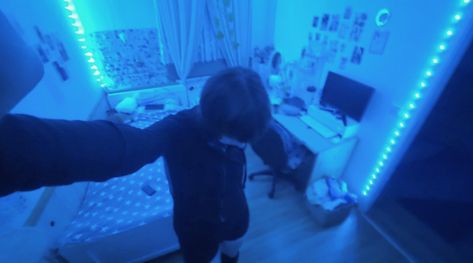 cyber cybercore futuristic aesthetic room inspo blue Futuristic Aesthetic Room, Otaku Room Aesthetic, Cybercore Room, Room Inspo Blue, Vaporwave Room, Blue Cybercore, My Quiet Life, Blue Core, Server Room