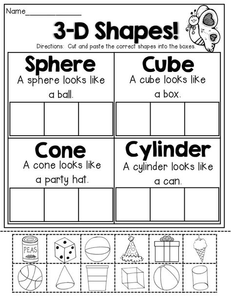 Cut And Paste Worksheet Category Page 1 - worksheeto.com 3 D Shapes, 3d Shapes Worksheets, Shapes Worksheet Kindergarten, Shapes Kindergarten, 2d And 3d Shapes, Spring Math, Dimensional Shapes, Three Dimensional Shapes, Kindergarten Worksheets Printable