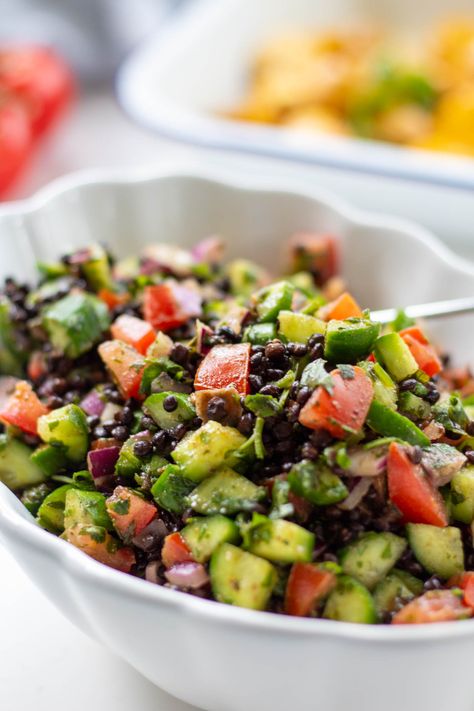 This refreshing and healthy Indian side dish is perfect for summer BBQs and adding to your Indian meals at home. This vibrant cucumber salad is loaded with chopped veggies, fibre packed lentils, fresh herbs, and a touch of lemon for a delightful burst of flavour. It's a fantastic way to add a vegetable side to your Indian meals. indian salad | cucumber salad | tomato salad | easy side Wholefood Meals, Indian Salad, Kachumber Salad, Indian Salads, Salad Tomato, Indian Meals, Salad Cucumber, Chopped Veggies, Lunch Sides