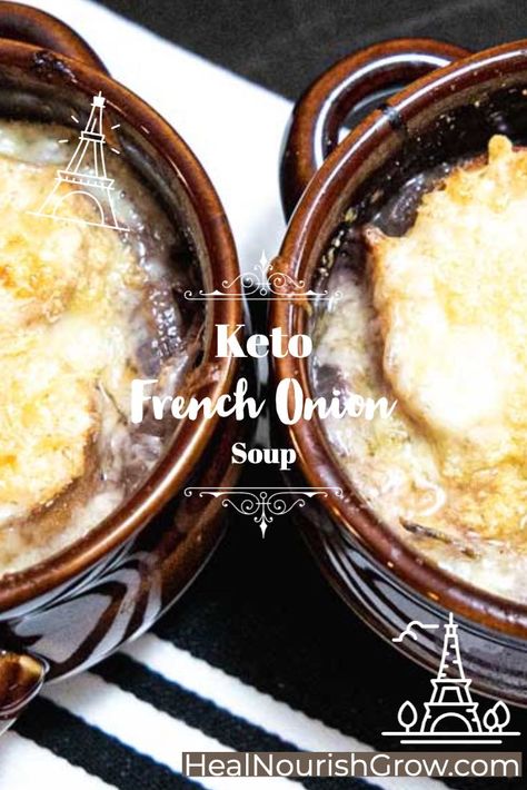 This keto French onion soup is made without the additional carbs. It takes some time on the stove to develop flavor, but so worth it! #ketorecipes #ketorecipe #lowcarb #frenchonion Keto French Onion Soup, Ditch The Carbs, French Onion Soup Recipe, Onion Soup Recipes, Soup Crocks, French Onion Soup, Keto Bread, Onion Soup, French Onion