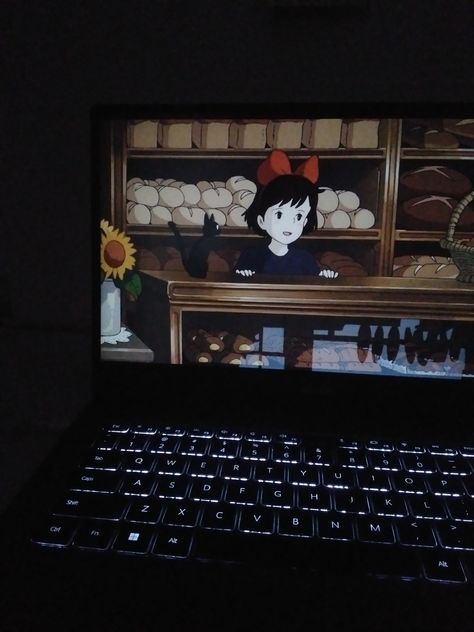 Watching Ghibli Aesthetic Laptop, Watching Anime Aesthetic Night, Watching Ghibli Aesthetic, Watching Studio Ghibli Aesthetic, Late Night Movie Aesthetic, Watching Cartoons Aesthetic, Watching Shows Aesthetic, Ghibli Movies Aesthetic, Anime Movie Night