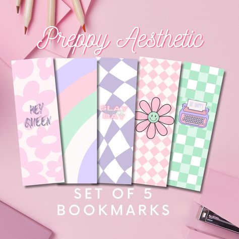 This Set of 5 Preppy Bookmarks will look Aesthetic in your favourite Book! Use these Pink Retro Preppy Bookmarks yourself or gift them to someone who loves reading!  🤍WHAT YOU WILL RECEIVE🤍 This is a DIGITAL DOWNLOAD PRINTABLE listing. No physical product will be mailed to you. After your purchase is confirmed, you will receive an email from Etsy with a link that will direct you to your downloadable high-quality PDF files. It could take a few minutes to show up in your inbox. Be sure to check your spam/junk folders in case it does not come into your inbox after a few minutes. You will receive 1 very high-quality PDF file with all 5 bookmarks to Print at Home or take to a local Print store.  We recommend to print on 180-200g stock card to help your bookmark last longer! If you are happy w Preppy Bookmarks, Printable Bookmarks Aesthetic, Bookmark Business, Sleepover Crafts, School Friendship, Aesthetic Bookmarks, Bts Tickets, School Bookmarks, Aesthetic Bookmark