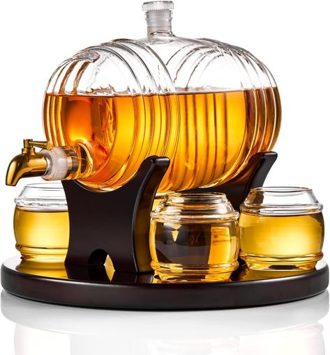 Whiskey Barrel Decanter Set - Liquor Dispenser Alcohol Gifts for Men - 1350ML Decanter with 4 Barrel Whiskey Glasses for Bourbon, Scotch, Vodka, Tequila, Wine Alcohol Gifts For Men, Aged Whiskey, Liquor Dispenser, Whiskey Decanter Set, Whiskey Gifts, Liquor Decanter, Alcohol Gifts, Whiskey Decanter, Decanter Set