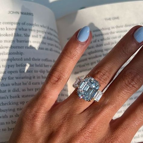 Diana M Jewels on Instagram: "Your new obsession: rare fancy blue diamonds 💙💎  10.22cts of emerald fancy blue diamond VS2 clarity   #rare #bluediamonds #giacertified #highjewelry #theone #johnmarrs #diamonds #tennisbracelets #ring #bookclub" Fancy Blue Diamond Ring, Blue Ring Aesthetic, Oppenheimer Blue Diamond, Timeless Blue Diamond Ring Luxury, Light Blue Diamond Ring, Luxury Heirloom Blue Diamond Ring, Luxury Blue Diamond Ring For Proposal, Luxury Light Blue Diamond Ring, Luxury Blue Diamond Cut Jewelry