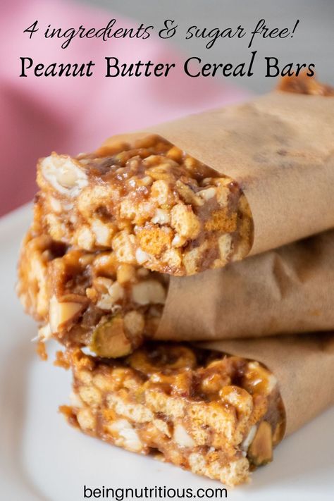 Cereal Recipes Snacks, Sugar Free Cereal, Peanut Butter Cereal Bars, Peanut Butter Cereal, Cereal Bars Recipes, Breakfast Cereal Bars, Healthy Vegan Dinner Recipes, Cereal Snacks, Healthy Cereal