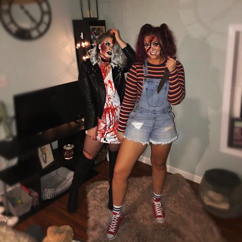 Halloween costume Cute Scary Halloween Costumes For Women, Cute Chucky Costume Women, Slasher Costume Ideas, Womens Chucky Costume, Chucky Halloween Costume Black Female, Halloween Costumes Teenage Girl Scary, Chucky Costume Female Baddie, Cute But Scary Halloween Costumes, Fredy Krueger Halloween Costume Girl